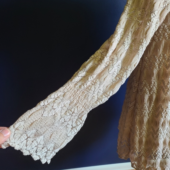 FREE PEOPLE Beige Simone Crochet Lace Shift Mini Dress Large - Picture 7 of 12